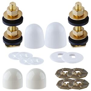 iFealClear Solid Brass Toilet Floor Bolts and Caps Set, Toilet Bowl to Floor Bolts with Washers and Round Cover Caps, Toilet Bolt Kit, White