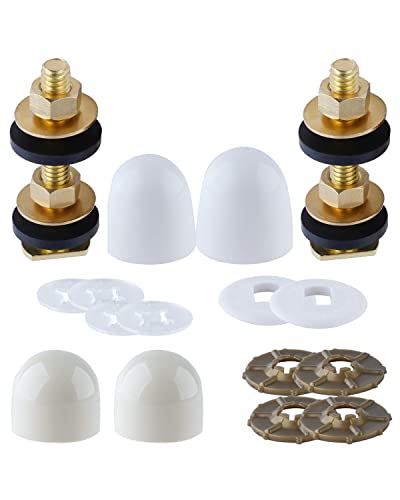 iFealClear Solid Brass Toilet Floor Bolts and Caps Set, Toilet Bowl to Floor Bolts with Washers and Round Cover Caps, Toilet Bolt Kit, White