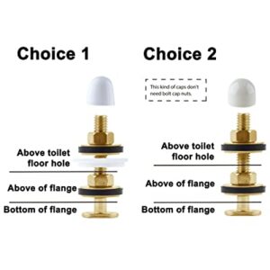 iFealClear Solid Brass Toilet Floor Bolts and Caps Set, Toilet Bowl to Floor Bolts with Washers and Round Cover Caps, Toilet Bolt Kit, White