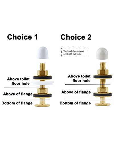 iFealClear Solid Brass Toilet Floor Bolts and Caps Set, Toilet Bowl to Floor Bolts with Washers and Round Cover Caps, Toilet Bolt Kit, White