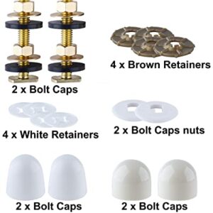 iFealClear Solid Brass Toilet Floor Bolts and Caps Set, Toilet Bowl to Floor Bolts with Washers and Round Cover Caps, Toilet Bolt Kit, White