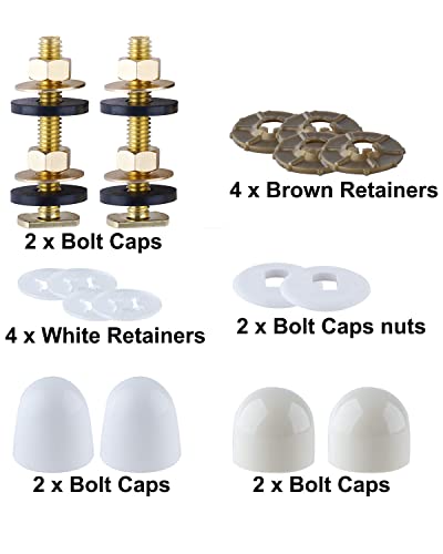 iFealClear Solid Brass Toilet Floor Bolts and Caps Set, Toilet Bowl to Floor Bolts with Washers and Round Cover Caps, Toilet Bolt Kit, White