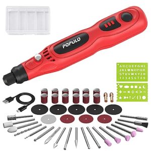 populo mini cordless rotary tool portable 4v jewelry polishing kit with 46 pieces rotary accessory kit, max speed load up to15000 rpm,usb charging,engraving pen,polishing, grinding, diy crafts