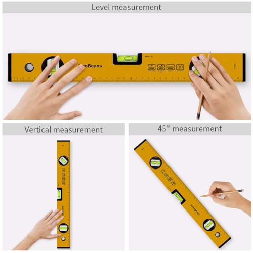 Goobeans 16-Inch Magnetic Torpedo Level and Ruler, 180/90/45-Degree Bubbles, Metric&Inch Double Scale Aluminum Box Level Tool - For Leveling, Measuring, Marking, and Cutting