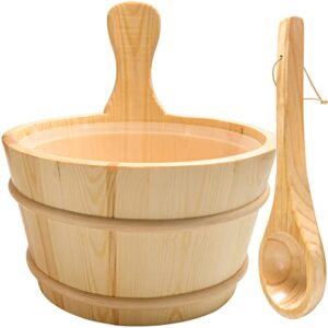 kakunm sauna bucket and ladle, wooden sauna bucket sauna accessories for men women, sauna wood bucket set cedar made of premium finland pinewood