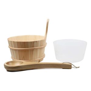 Kakunm Sauna Bucket and Ladle, Wooden Sauna Bucket Sauna Accessories for Men Women, Sauna Wood Bucket Set Cedar Made of Premium Finland Pinewood