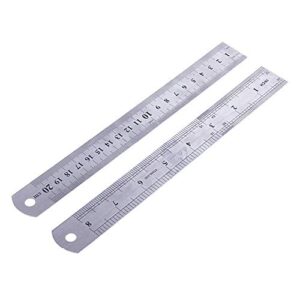 2 pieces 8 inch stainless steel ruler double-sided rulers with inch/metric graduations for school office architect engineers craft, silver