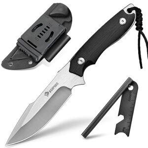 nedfoss survival knife with fire starter and kydex sheath, 9.25" full tang fixed blade camping knife with sheath horizontal & vertical, bushcraft knife with g10 handle for outdoor, hunting, fishing