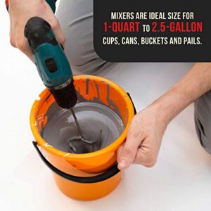 TCP Global 2 Types of Paint, Epoxy Resin, Mud Power Mixer Blade Drill Tools for Mixing Quarts to 2.5 Gallon Buckets - 14" Long, 1/4" Round and 5/16" Hex Shafts, 2.5" and 3" Plastic Paddles - Stirring