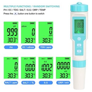 Water Quality Tester, Salt Tester, Digital Screen 7 in 1 Multifunction Pen Type Water Quality Testing Meter Fast Accurate Calculation Salinity PH TDS EC ORP Tester IP67 Waterproof Detachable Probe