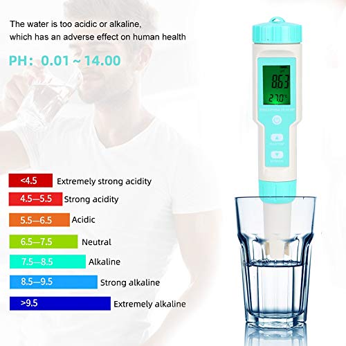 Water Quality Tester, Salt Tester, Digital Screen 7 in 1 Multifunction Pen Type Water Quality Testing Meter Fast Accurate Calculation Salinity PH TDS EC ORP Tester IP67 Waterproof Detachable Probe