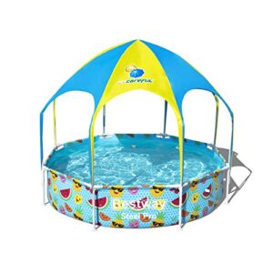 bestway 8' x 20" above ground kids round swimming pool with uv shaded top canopy and built-in water mister, fruit designed exterior