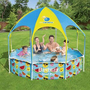 Bestway 8' x 20" Above Ground Kids Round Swimming Pool with UV Shaded Top Canopy and Built-in Water Mister, Fruit Designed Exterior