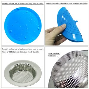 Seatery 4PCS Kitchen Sink Strainer Stopper Kit, Universal Silicone Sink Drain Plug Cover, Drain Water Stopper, 4.5 Inch Stainless Steel Sink Drain Strainer, Food Debris Catcher for Kitchen