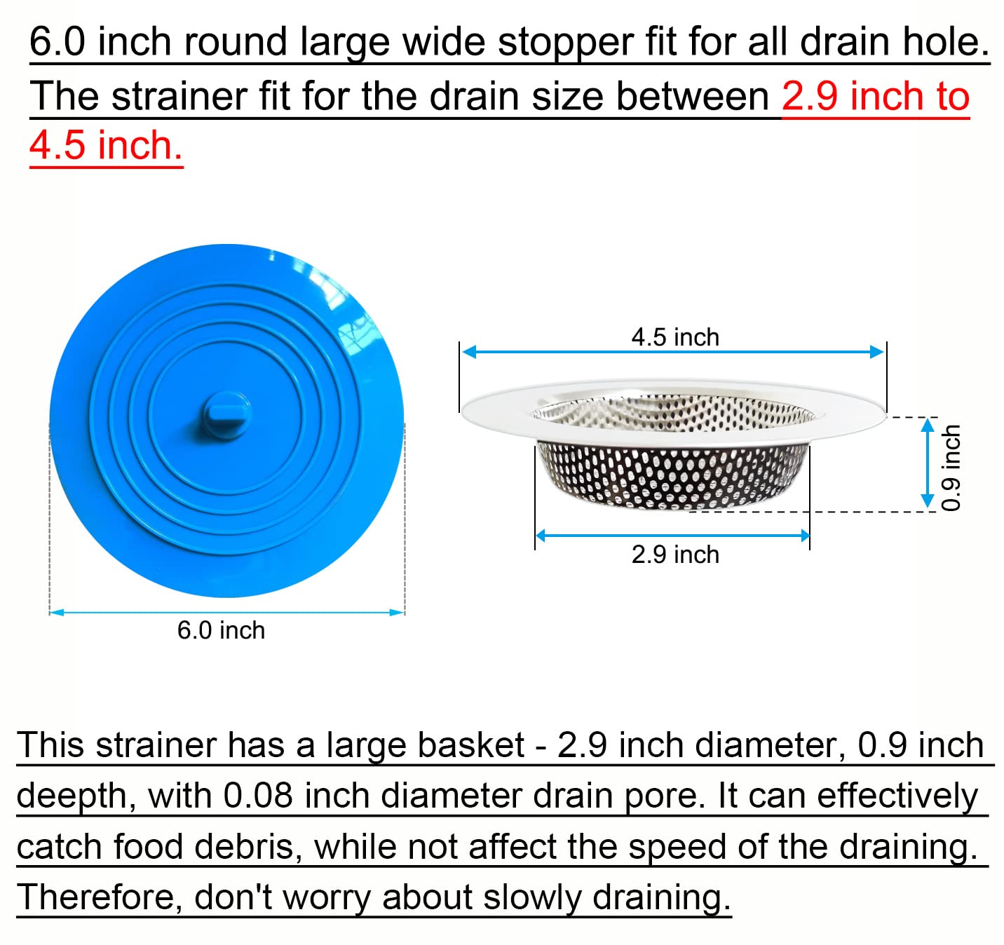 Seatery 4PCS Kitchen Sink Strainer Stopper Kit, Universal Silicone Sink Drain Plug Cover, Drain Water Stopper, 4.5 Inch Stainless Steel Sink Drain Strainer, Food Debris Catcher for Kitchen