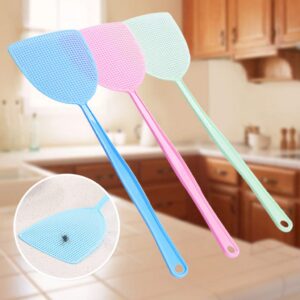 Durable Fly Swatter, 3 Pack Manual Fly Killer Colorful Plastic with 17'' Durable Long Handle House Wife Helper (Multicolor)