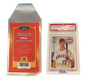 cardboard gold psa graded card sleeves - perfect fit resealable sleeves for psa graded baseball, football, gaming & sports cards, 50 count pack