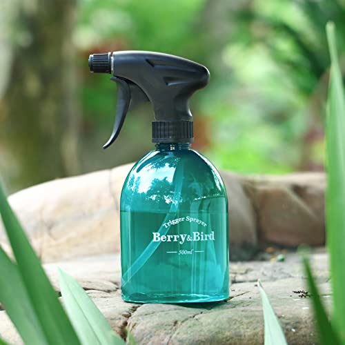 Berry&Bird Garden Plastic Spray Bottle, Refillable Empty Squirt Can Pot, Fine Mist Plant Watering Mister Trigger Cleaning Sprayer Container for Bonsai Hair 500 ml/16.9 Fl Oz