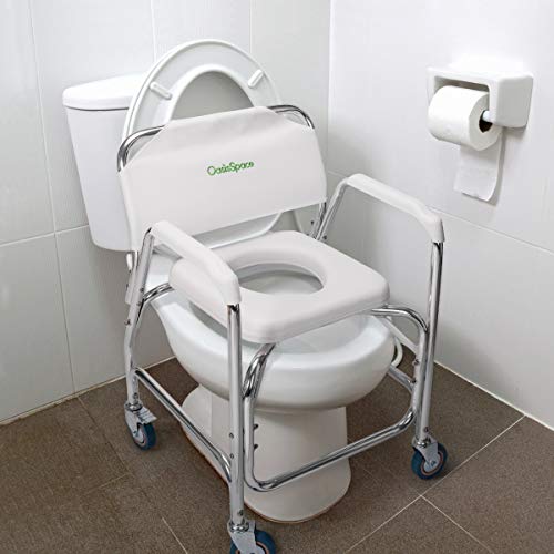 OasisSpace Rolling Shower Chair 400 lb, Rolling Commode Transport Chair with Wheels and Padded Seat for Handicap, Elderly, Injured and Disabled