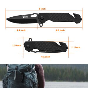 Rush Deer Pocket Knife, Folding Knife with Clip, Glass Breaker, Seatbelt Cutter. EDC Knife Utility Knife for Hiking Camping Fishing Work Outdoor Etc. Unique Gifts for Men Women Dad Husband Boyfriend