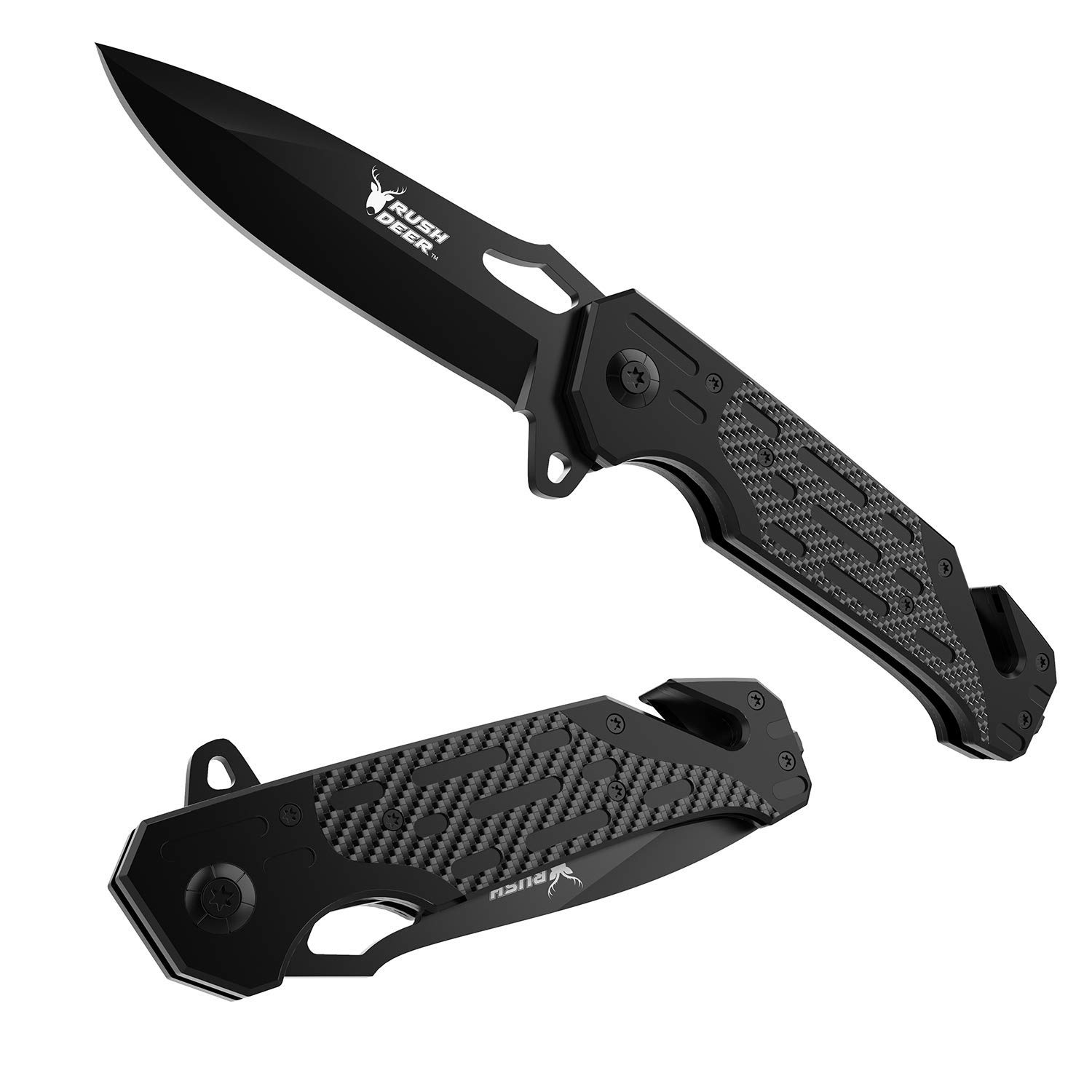 Rush Deer Pocket Knife, Folding Knife with Clip, Glass Breaker, Seatbelt Cutter. EDC Knife Utility Knife for Hiking Camping Fishing Work Outdoor Etc. Unique Gifts for Men Women Dad Husband Boyfriend