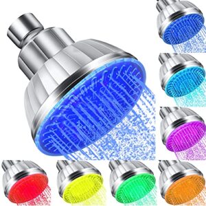 led shower head with light, 7 color light automatically changing led fixed rainfall adjustable high pressure quiet light up shower heads easy installation for kid adult