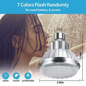 LED Shower Head with Light, 7 Color Light Automatically Changing LED Fixed Rainfall Adjustable High Pressure Quiet Light up Shower Heads Easy Installation for Kid Adult