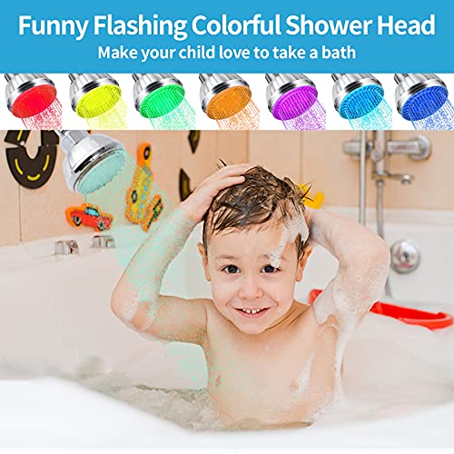 LED Shower Head with Light, 7 Color Light Automatically Changing LED Fixed Rainfall Adjustable High Pressure Quiet Light up Shower Heads Easy Installation for Kid Adult