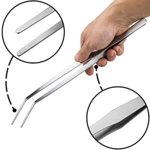 OIIKI 15 inch Curved Aquarium Tweezers, Stainless Steel Polished Tongs Tweezers with Precision Serrated Tips for Garden, Kitchen, Indoor & Outdoor