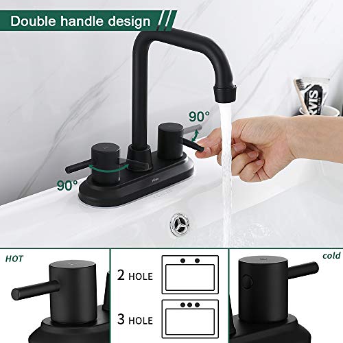 AiHom Bathroom Faucet Black 4 Inch Lavatory Faucet 2 Handle Centerset Bathroom Sink Faucet, Stainless Steel High Arc 360° Swivel Spout Vanity Faucet (Sink Drain and Supply Hose not Included)