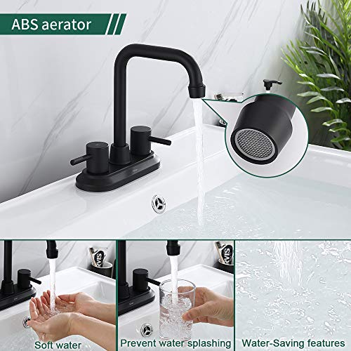 AiHom Bathroom Faucet Black 4 Inch Lavatory Faucet 2 Handle Centerset Bathroom Sink Faucet, Stainless Steel High Arc 360° Swivel Spout Vanity Faucet (Sink Drain and Supply Hose not Included)