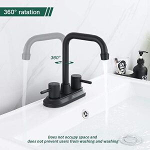 AiHom Bathroom Faucet Black 4 Inch Lavatory Faucet 2 Handle Centerset Bathroom Sink Faucet, Stainless Steel High Arc 360° Swivel Spout Vanity Faucet (Sink Drain and Supply Hose not Included)