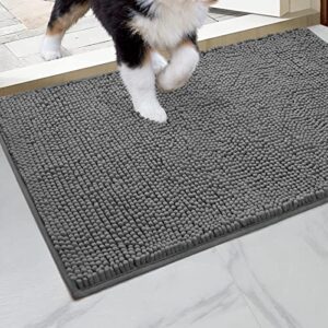 homeideas absorbent chenille door mat indoor, 20“x32”, dirt trapper machine washable non slip throw rugs for entryway, entrance, mud room, thick welcome doormat, grey