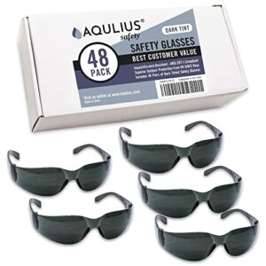 aqulius 48 pack of tinted safety glasses (bulk 48 pack of protective shaded safety sunglasses for men & women) uv resistant eye protection - perfect for construction, outdoor work, shooting & more