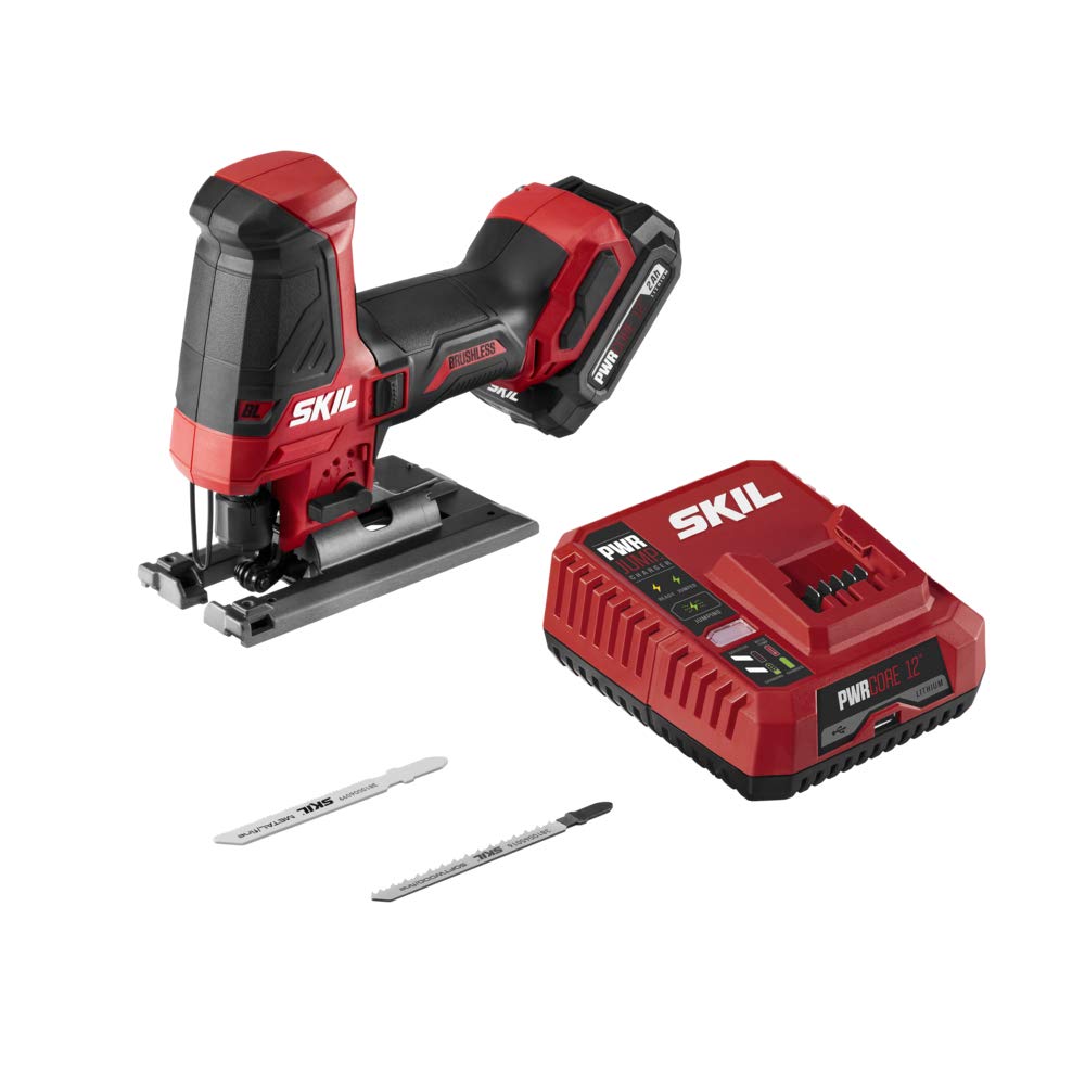 SKIL PWR CORE 12 Brushless 12V Compact Jigsaw Kit Includes 2.0Ah Battery and PWR JUMP Charger - JS5833A-10