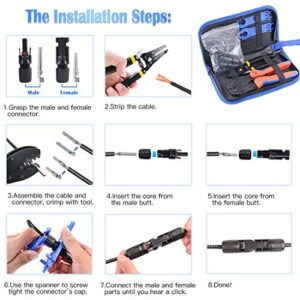 Glarks 24Pcs Solar Crimper Solar Crimping Tools for 2.5/4/6mm² Solar Panel PV Cable with 6 Pair Solar Panel Connector and 1 Pair Solar Connector Assembly Tool Spanner Wrench and a Wire Stripper