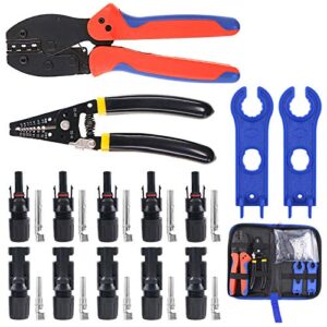 glarks 24pcs solar crimper solar crimping tools for 2.5/4/6mm² solar panel pv cable with 6 pair solar panel connector and 1 pair solar connector assembly tool spanner wrench and a wire stripper