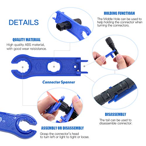 Glarks 24Pcs Solar Crimper Solar Crimping Tools for 2.5/4/6mm² Solar Panel PV Cable with 6 Pair Solar Panel Connector and 1 Pair Solar Connector Assembly Tool Spanner Wrench and a Wire Stripper