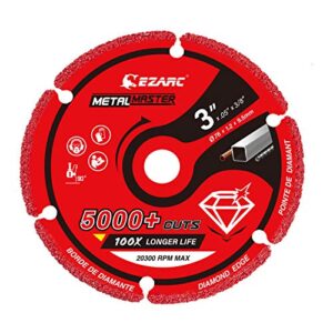 ezarc diamond cutting wheel 3 x 3/8 inch for metal, cut off wheel with 5000+ cuts on rebar, steel, iron and inox