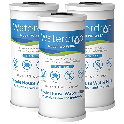 Waterdrop FXHTC Whole House Carbon Water Filter, Replacement for GE® FXHTC, GXWH40L, GXWH35F, Culligan® RFC-BBSA, American Plumber W10-PR, W10-BC, WRC25HD, 10" x 4.5" Cartridge, 5 Micron, Pack of 3