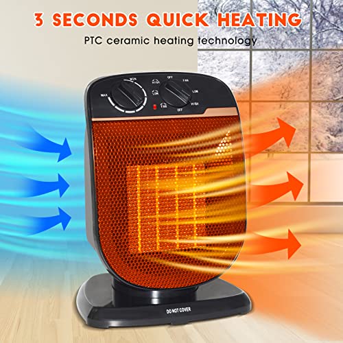 tectake Outdoor Patio Heater, Portable Electric Heaters with Thermostat, 120° Oscillating, 1500W Quiet Small Space Heaters for Indoor Use, Bedroom, Office, Outside, Tent