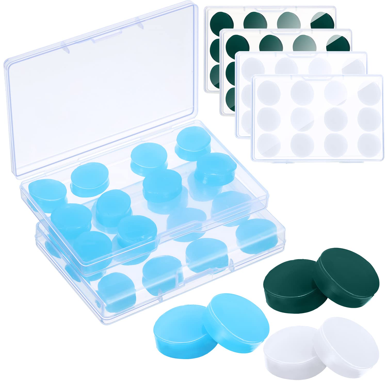 Frienda 36 Pairs Gel Silicone Ear Plugs Reusable Moldable Earplugs Waterproof Swimming Earplugs Noise Cancelling Ear Plugs for Adults Swimming Sleeping Snoring Studying(White, Blue, Green)