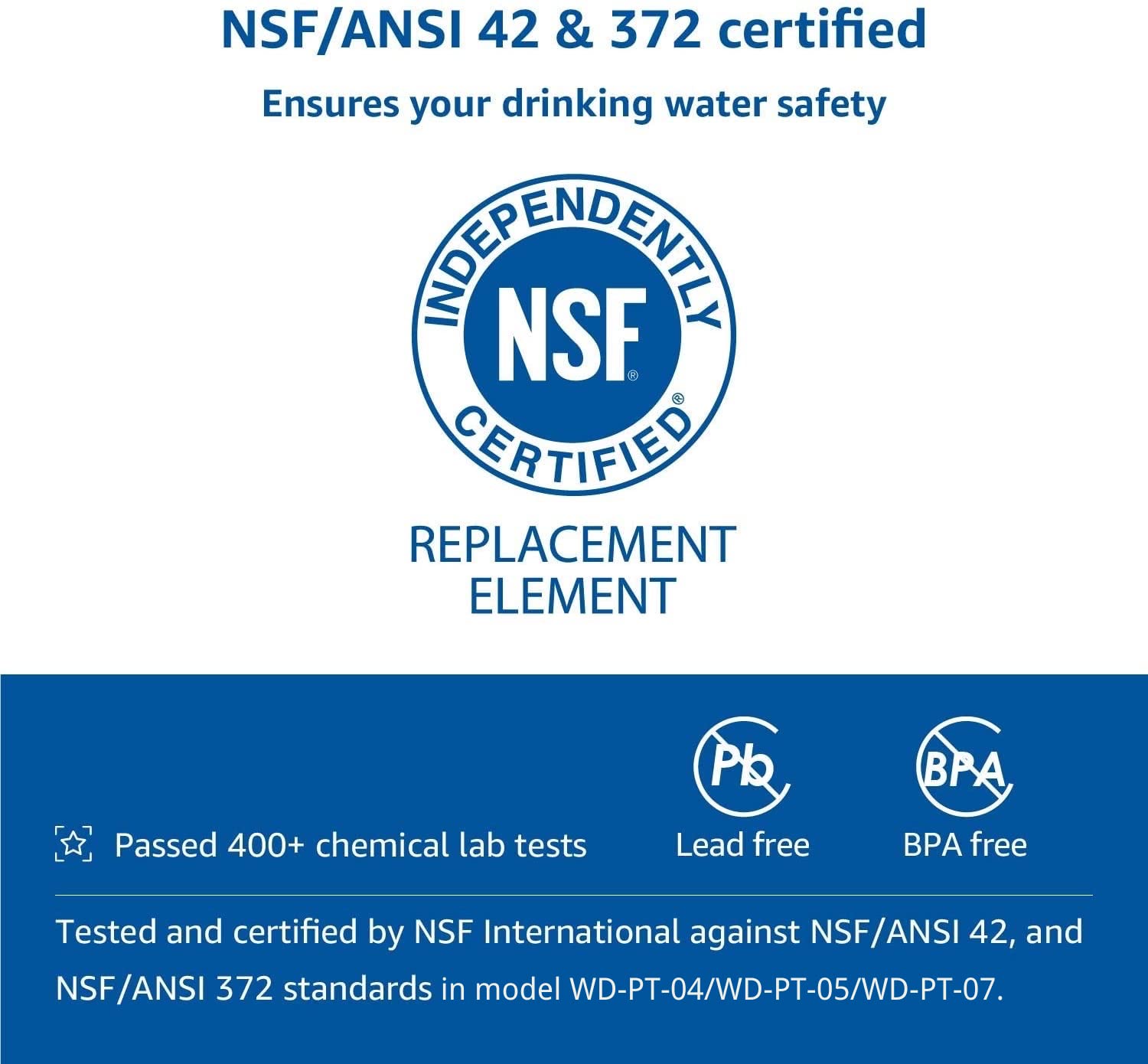 Waterdrop WD-PF-01A Plus NSF Certified Replacement Filters for WD-WFD-22L, WD-WFD-24, WD-WFD-40L Dispenser Filtration System, Reduces PFAS, PFOA/PFOS, Last Up to 2 Months or 200 Gallons (3 Packs)