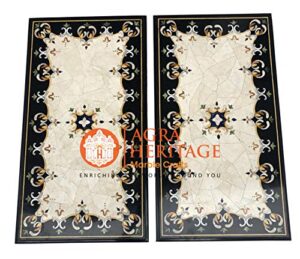 set of 2 marble dining center table top marquetry inlay living room decor
