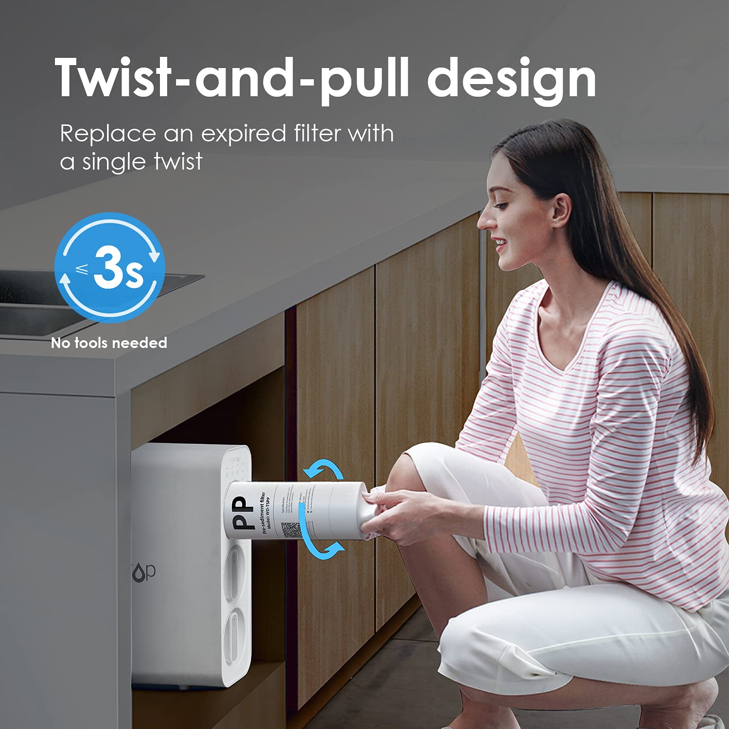 Waterdrop TSC Under Sink Water Filter System, USA Tech, Smart Filter Life Reminder, Reduce Most of PFOA/PFOS, PFAS, Chlorine, Fluoride, Bad Taste and Odor