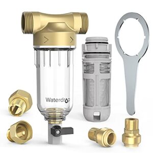 waterdrop spin down sediment filter, backwash whole house water filter system for well water, 40-50 micron, 1" mnpt + 3/4" fnpt + 3/4"mnpt, traps sand, bpa free, wd-rpfk