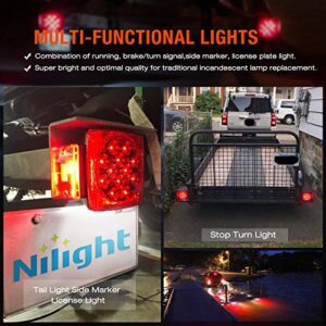 Nilight 2PCS Square LED Trailer Light Kit Low Profile Submersible IP68 LED Stop Turn Tail Side Marker License Light for 12V Utility Trailer Boat Camper RV Trucks Marine Snowmobile,2 Years Warranty