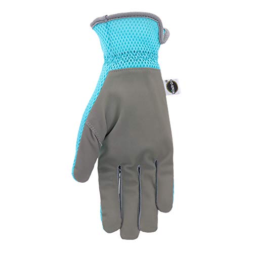 Miracle-Gro MG86121/WSM High Dexterity Synthetic Leather Palm Gloves – Small-Medium, Women’s Mesh Back Gardening Gloves Light Blue