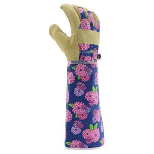 Miracle Gro MG23247/WSM Split Cowhide Garden Gloves – Floral, Medium-Large, Women’s Rose Pruning Gloves with Extended Foam Cuffs