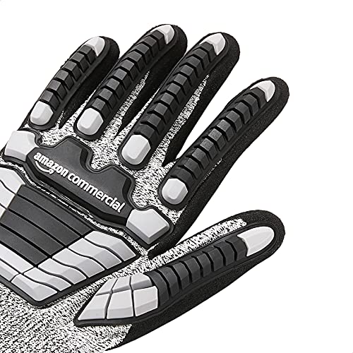 AmazonCommercial 13G SilverSilk & Sandy Nitrile Gloves with Impact Protection (Grey/Black), Size M, 1-Pair